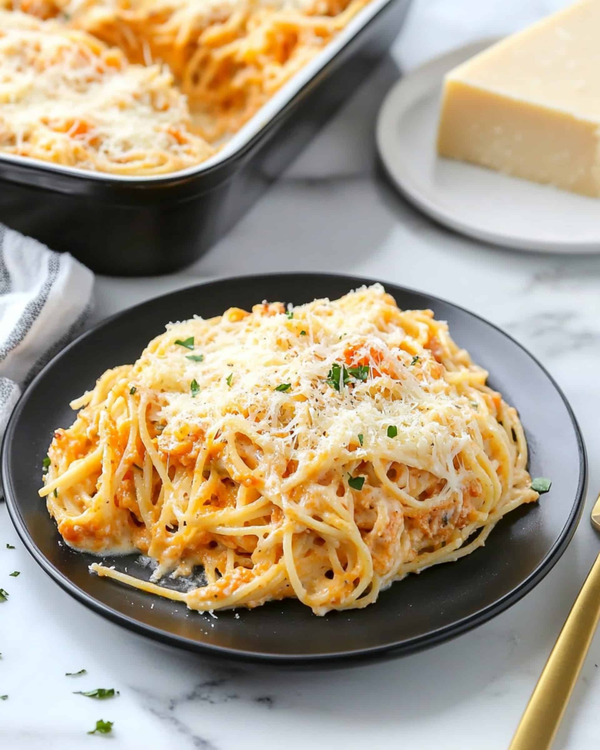 Cheesy Spaghetti Chicken Casserole Recipe