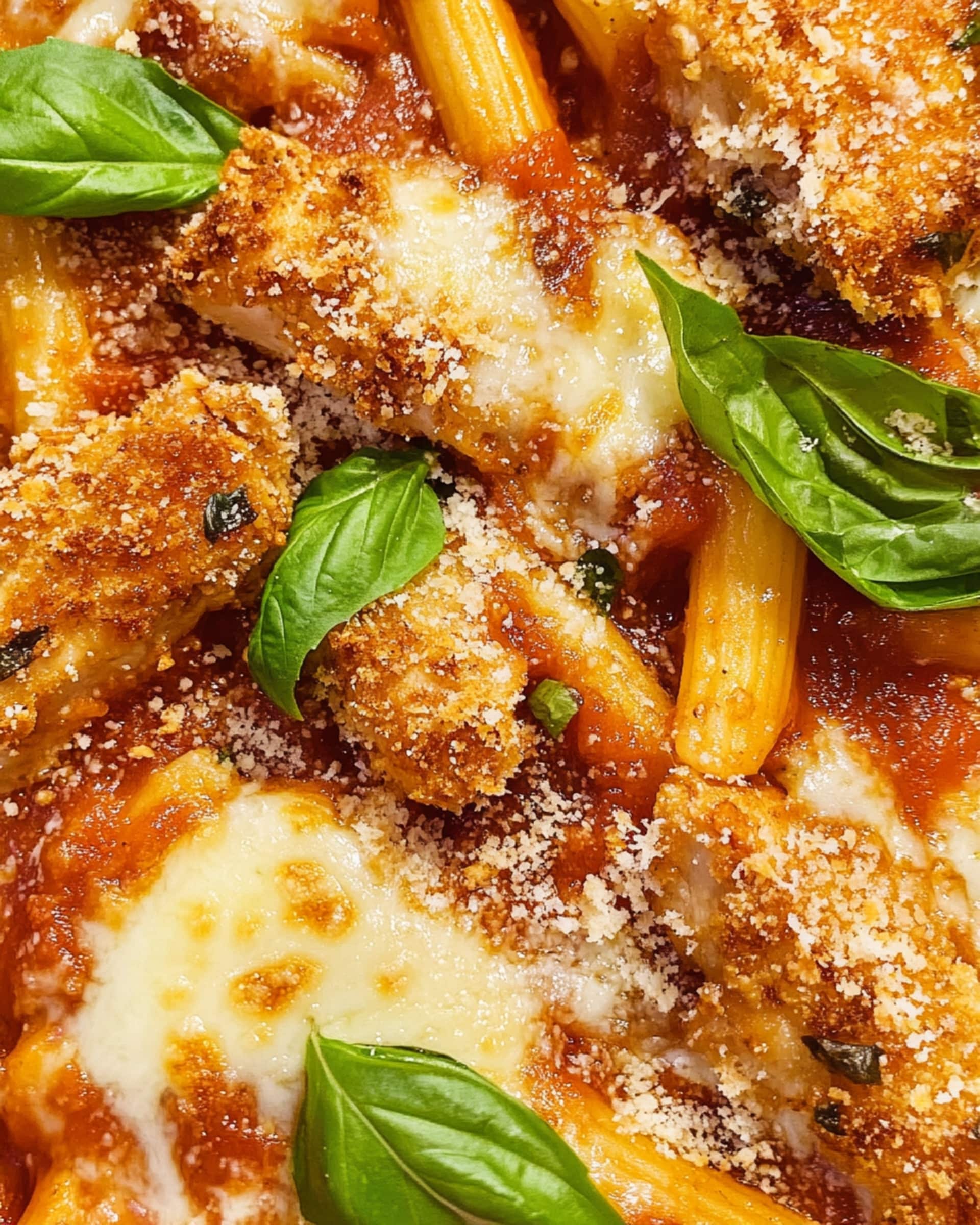 Chicken Parmesan Casserole Baked with Penne Pasta Recipe