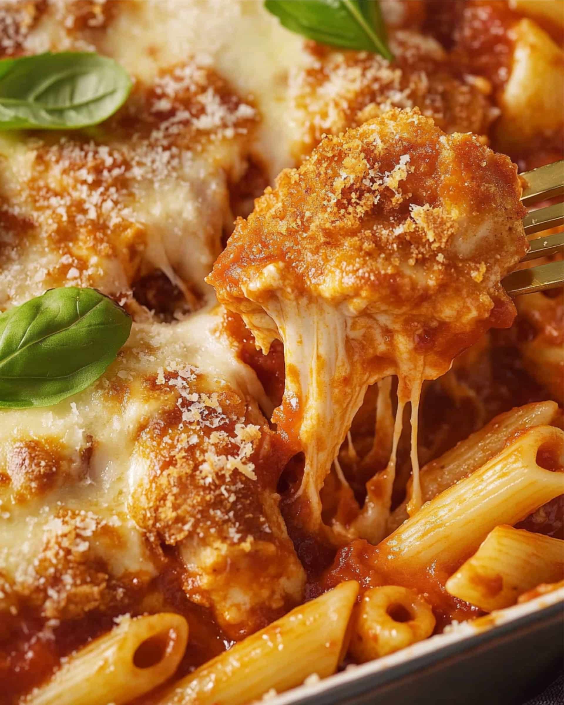 Chicken Parmesan Casserole Baked with Penne Pasta Recipe