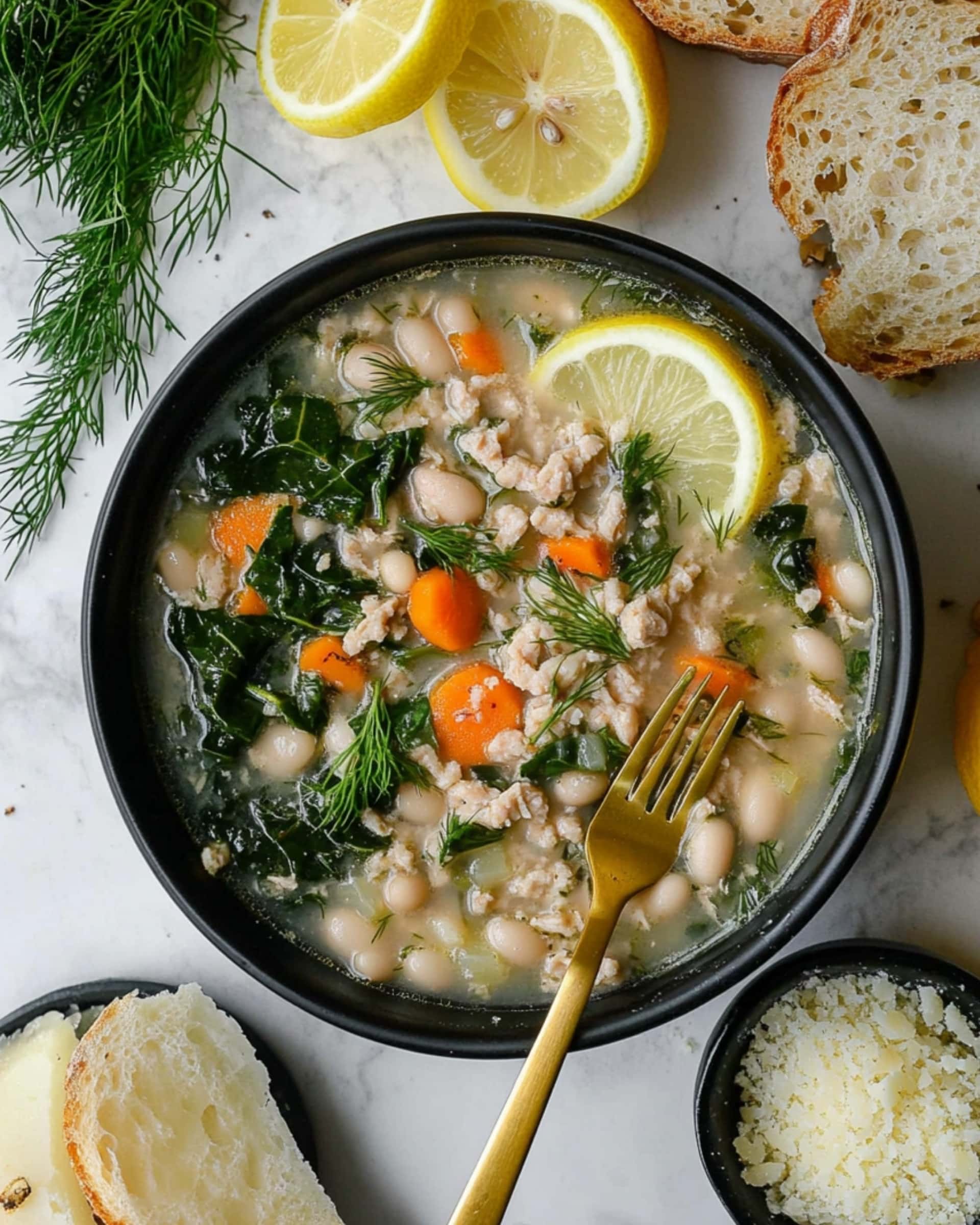 Lemon White Bean Soup with Turkey and Greens Recipe