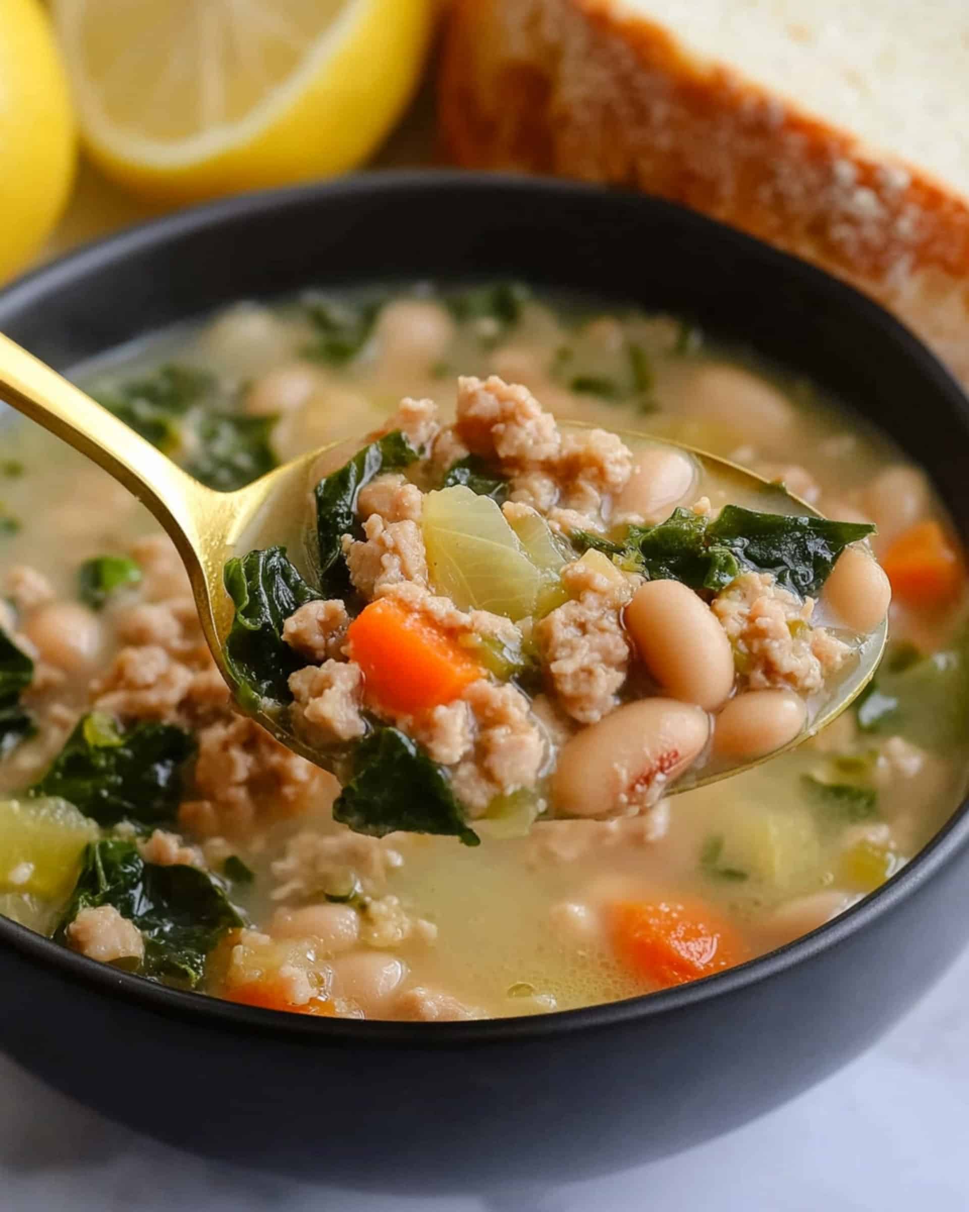 Lemon White Bean Soup with Turkey and Greens Recipe