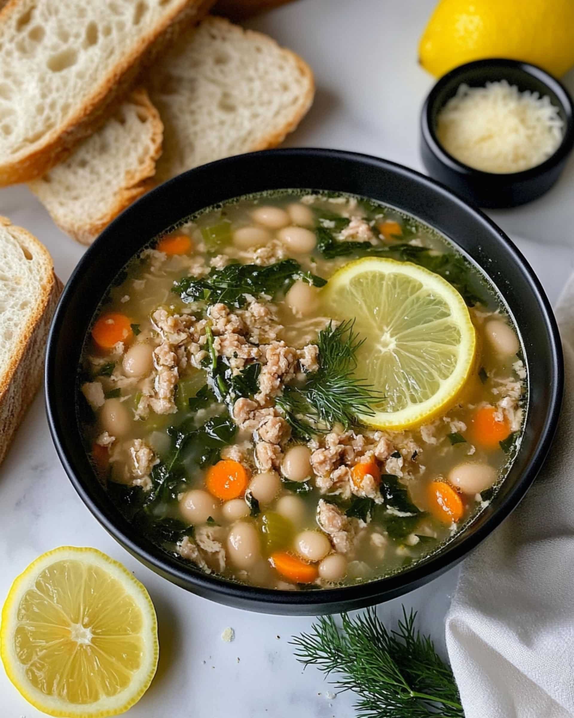 Lemon White Bean Soup with Turkey and Greens Recipe