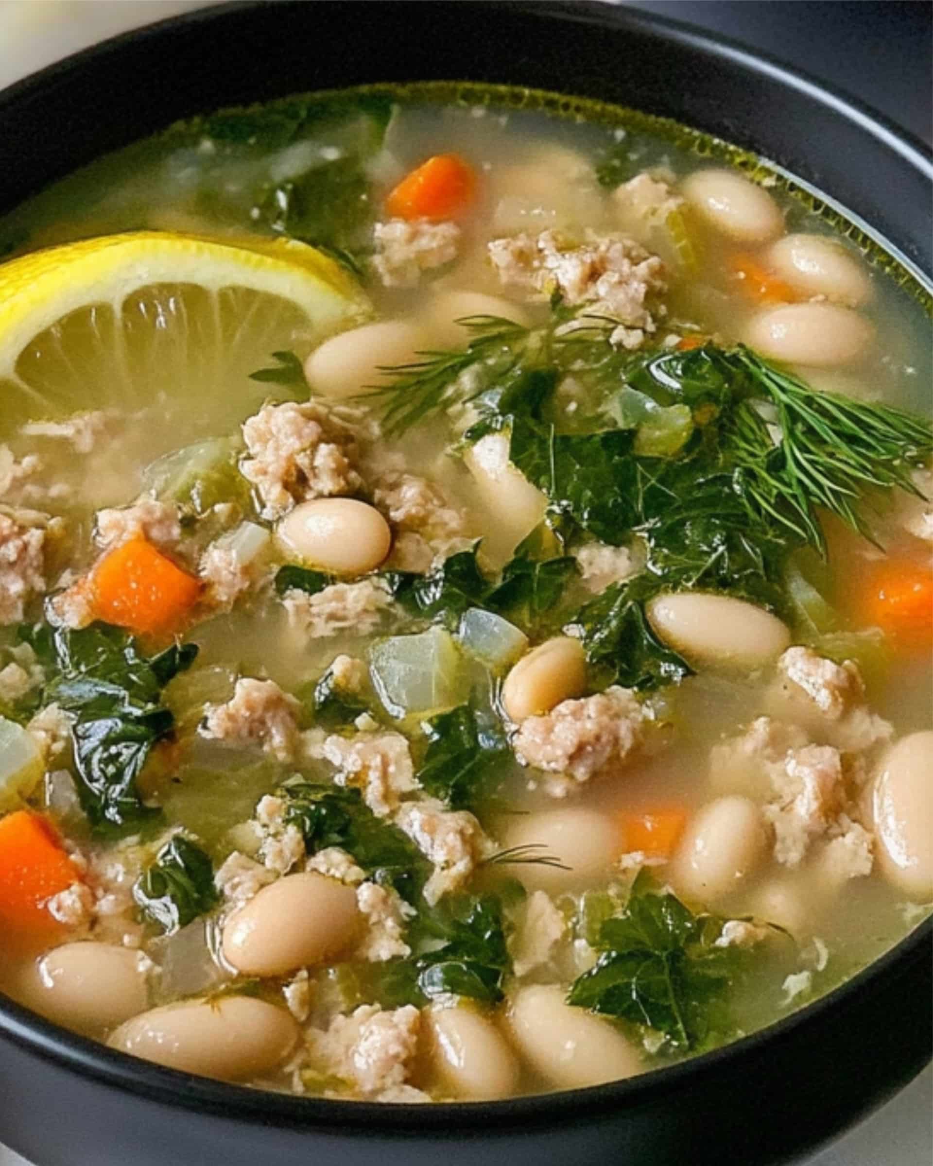 Lemon White Bean Soup with Turkey and Greens Recipe