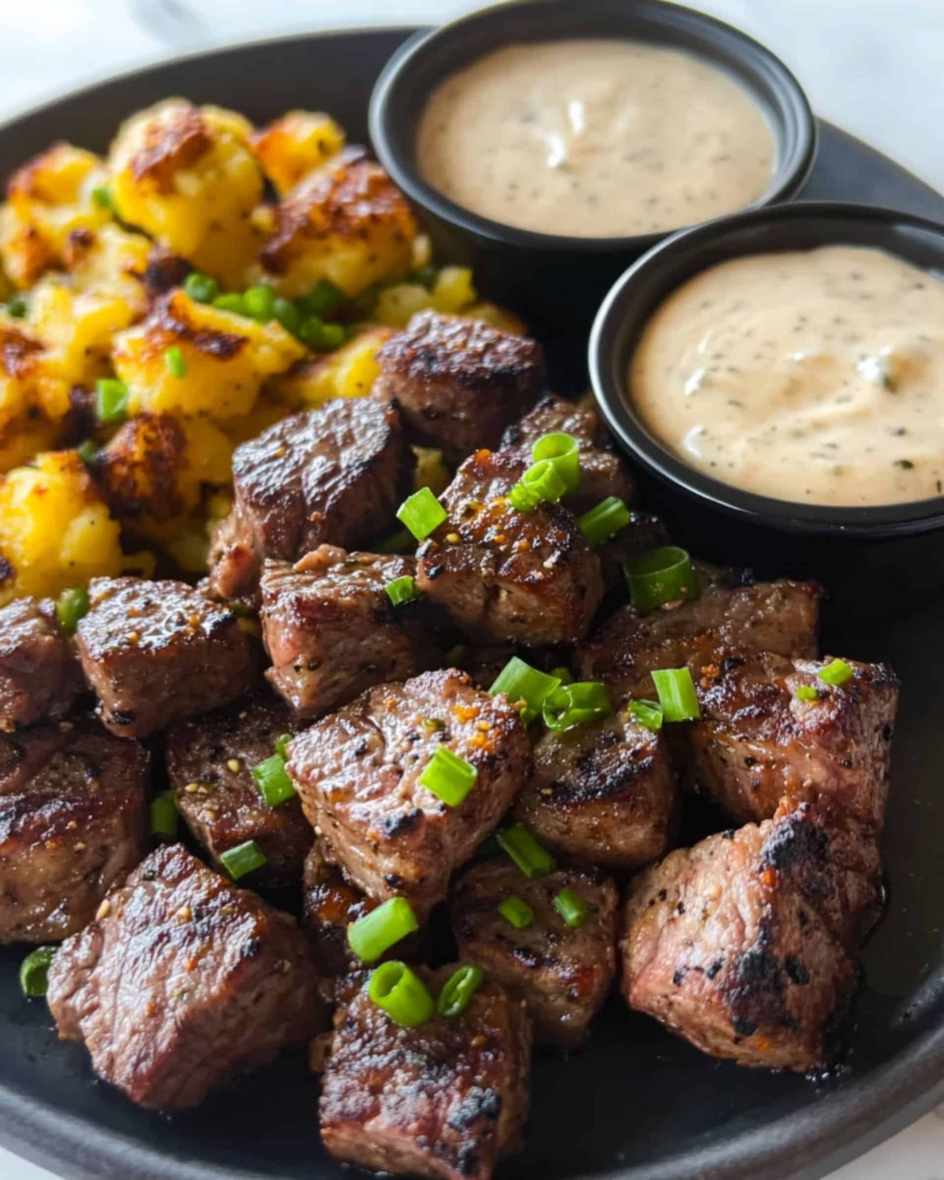 Garlic Butter Steak Bites and Smashed Potatoes Recipe