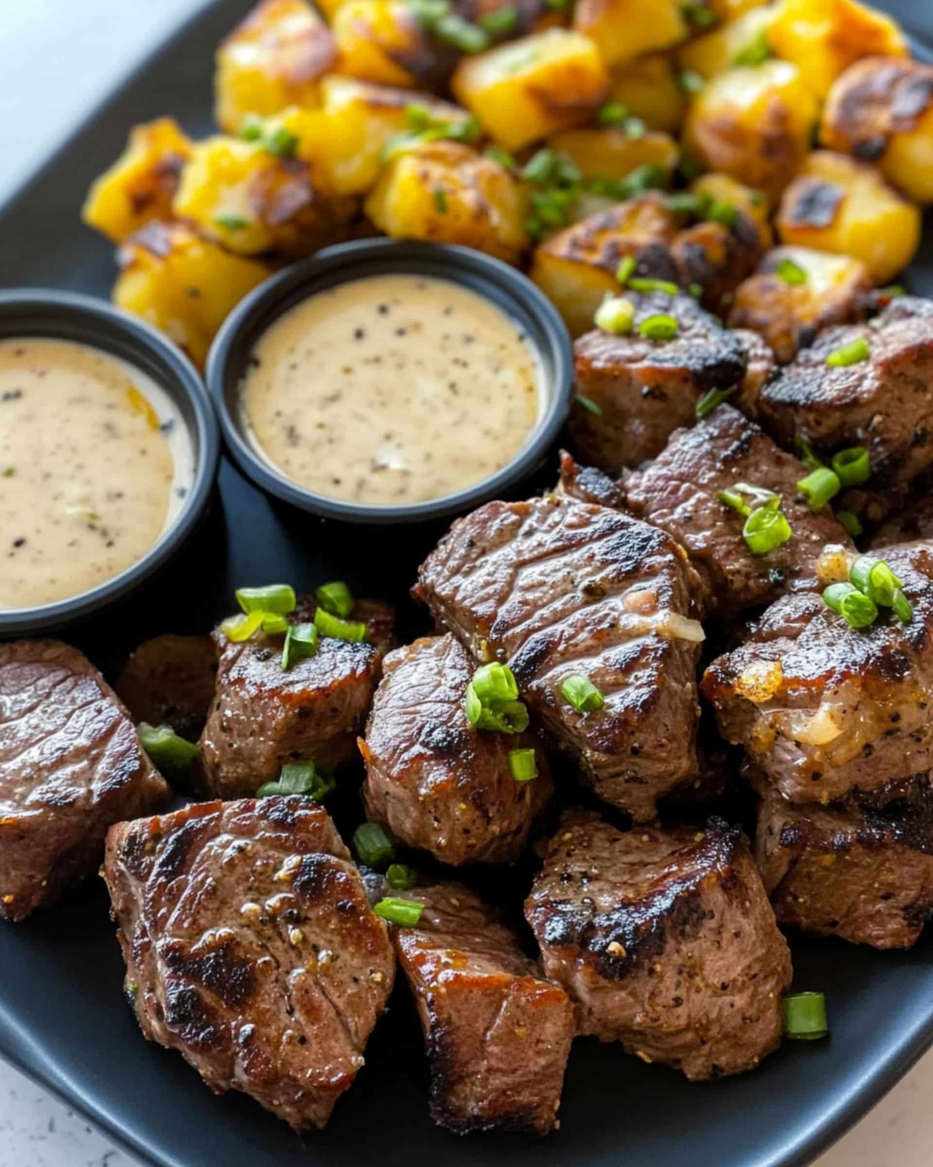 Garlic Butter Steak Bites and Smashed Potatoes Recipe