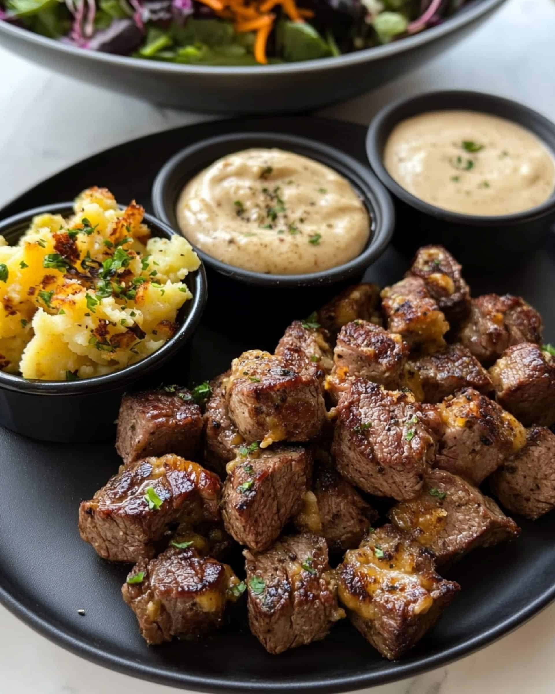 Garlic Butter Steak Bites and Smashed Potatoes Recipe