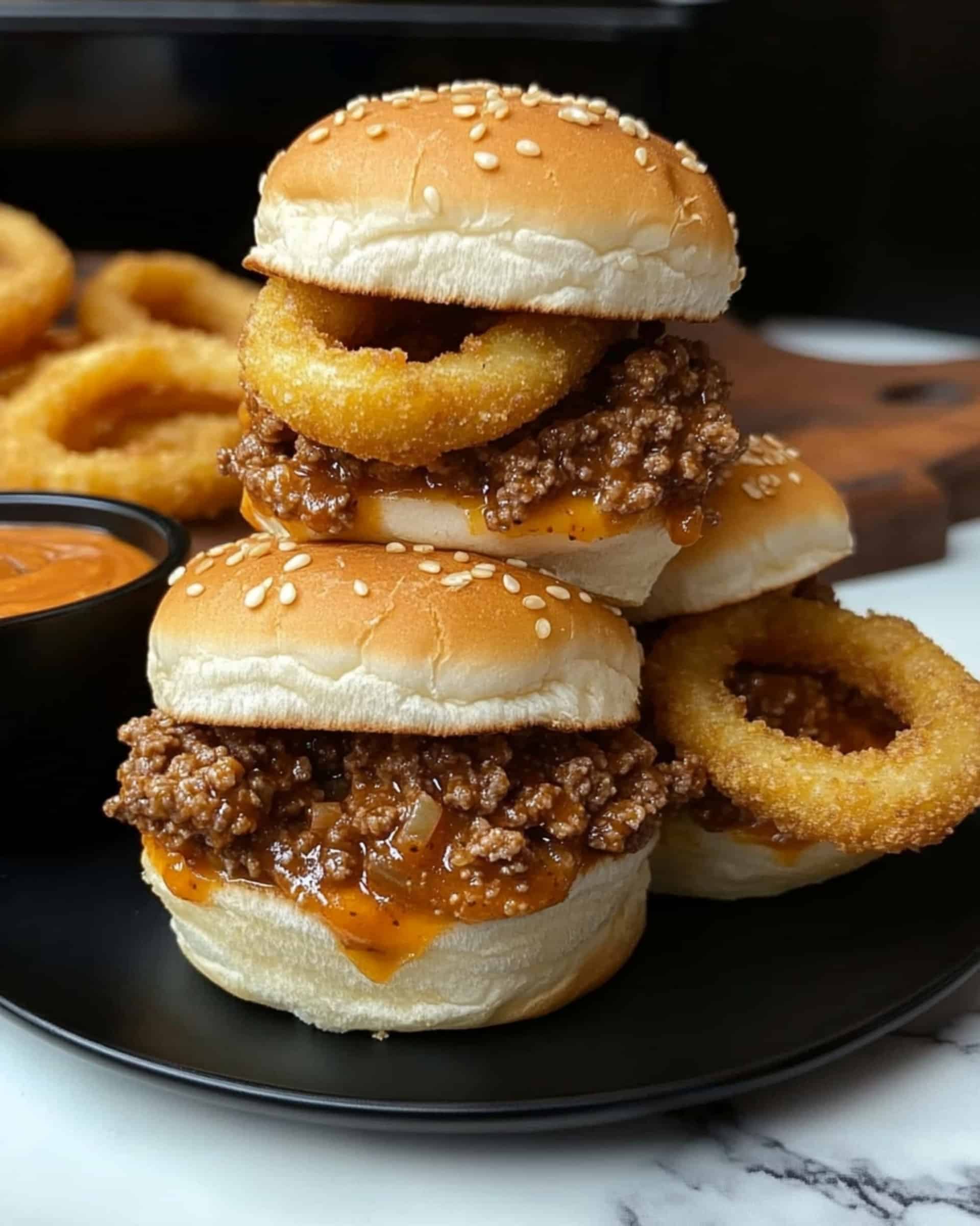 Onion Ring Cheese Burger Sliders Recipe