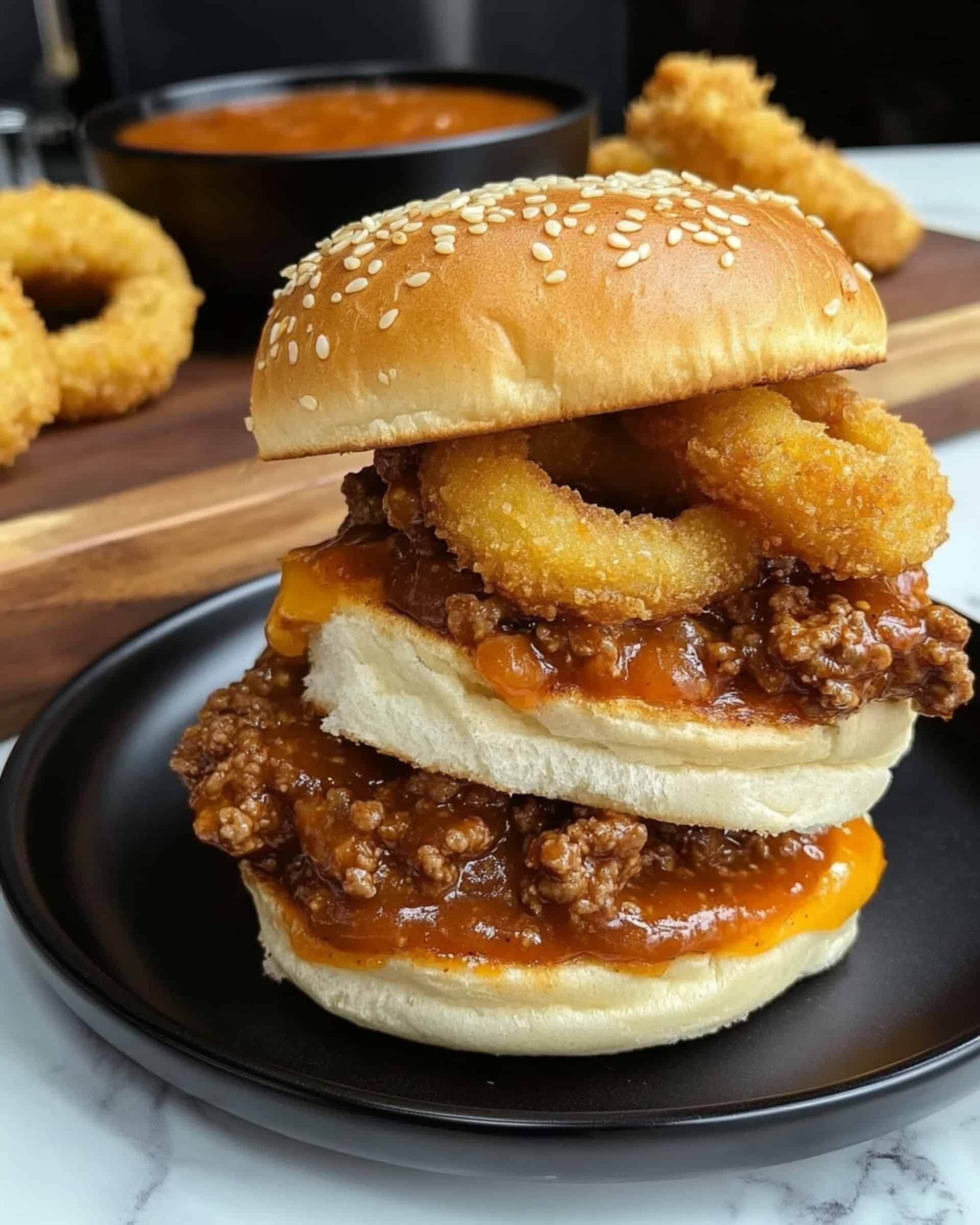 Onion Ring Cheese Burger Sliders Recipe