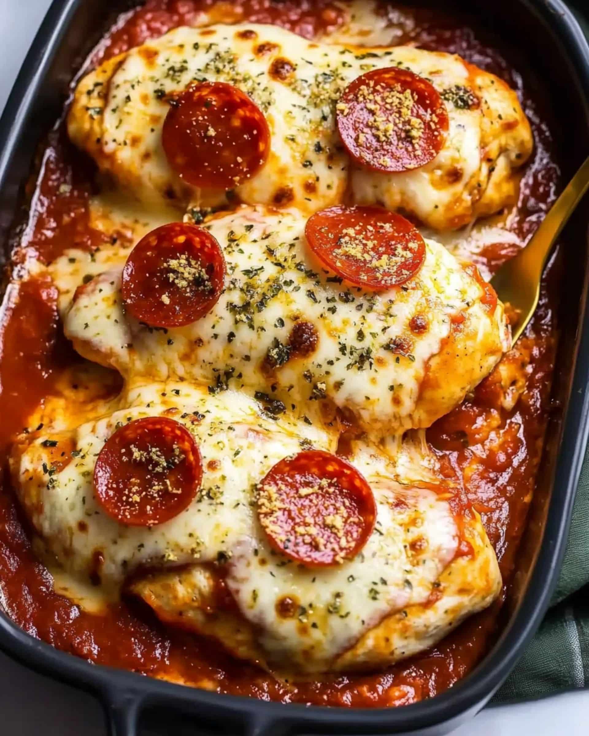 Pepperoni Pizza Stuffed Chicken Bake Recipe