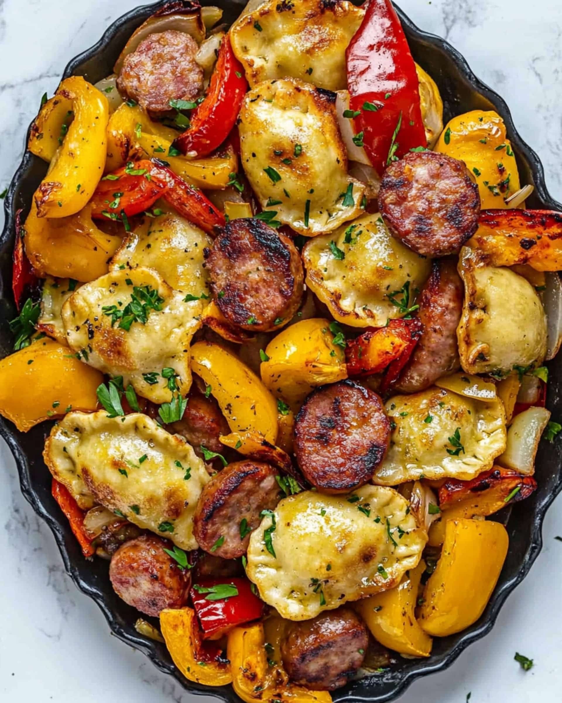 Sheet Pan Sausage and Pierogies Recipe