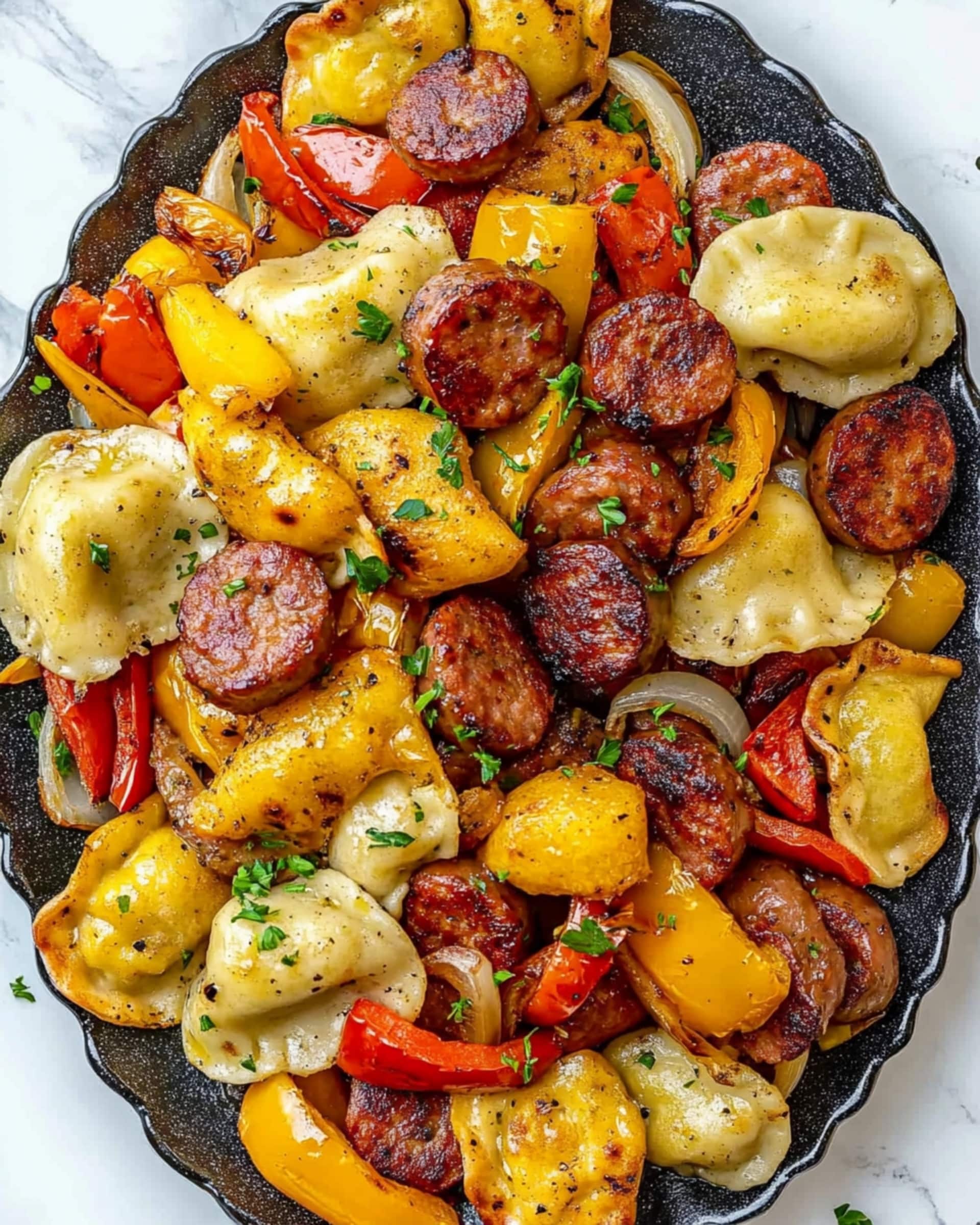 Sheet Pan Sausage and Pierogies Recipe