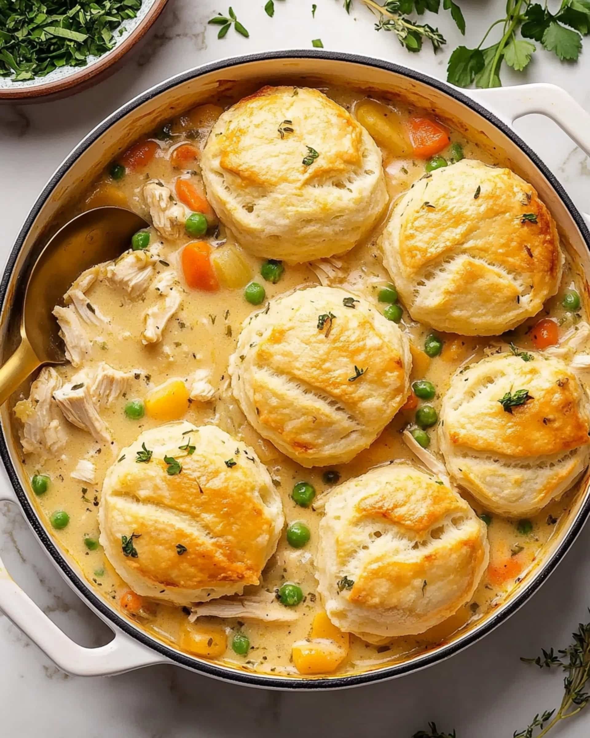 Skillet Chicken Pot Pie with Parmesan Herb Butter Biscuits Recipe