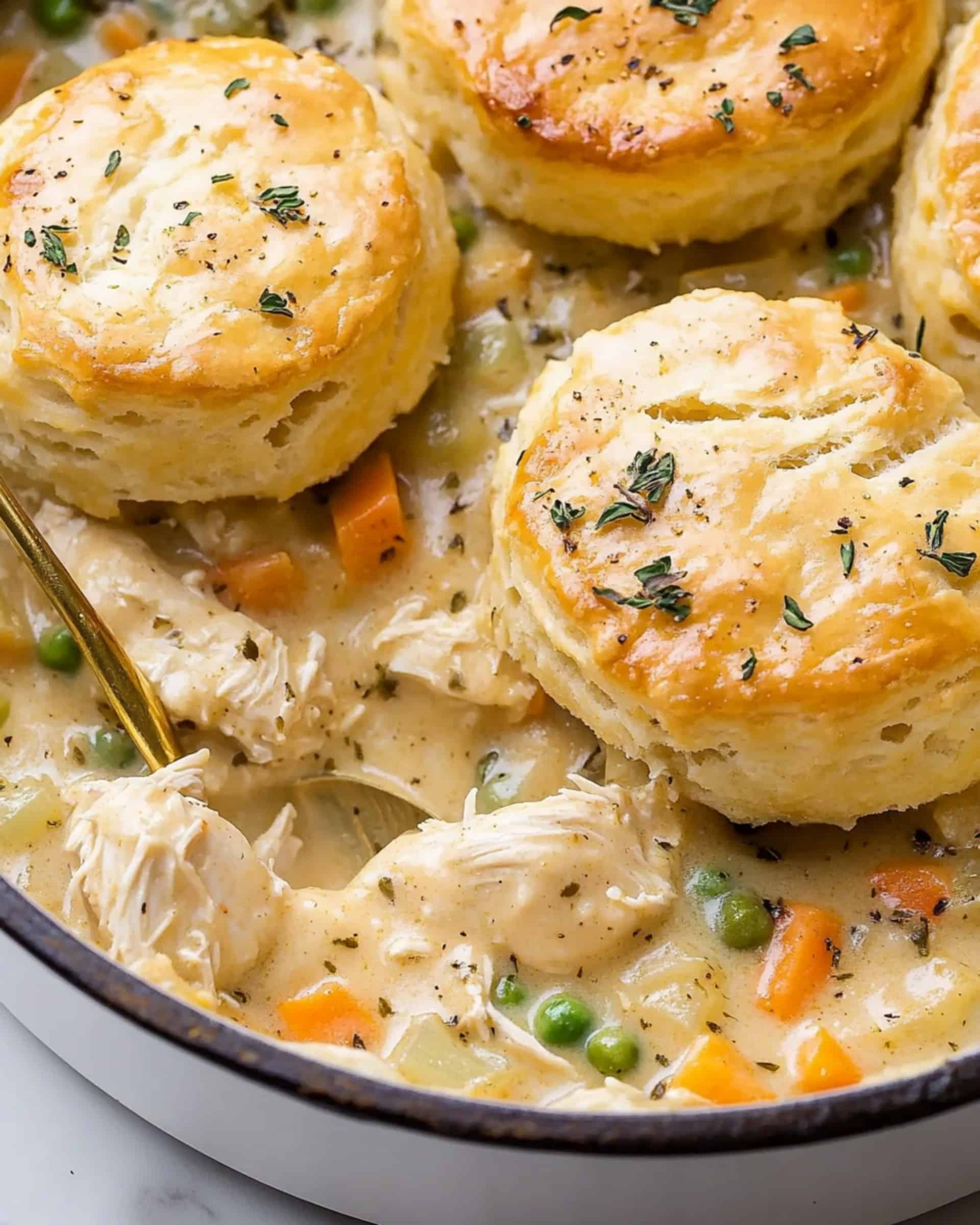 Skillet Chicken Pot Pie with Parmesan Herb Butter Biscuits Recipe