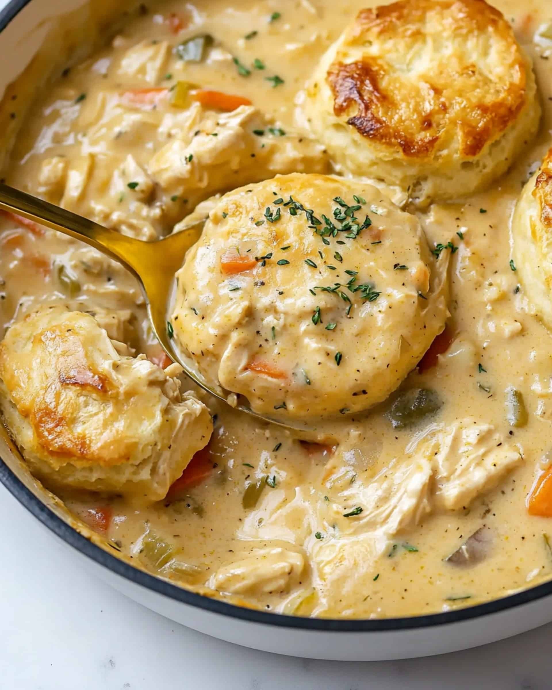 Skillet Chicken Pot Pie with Parmesan Herb Butter Biscuits Recipe