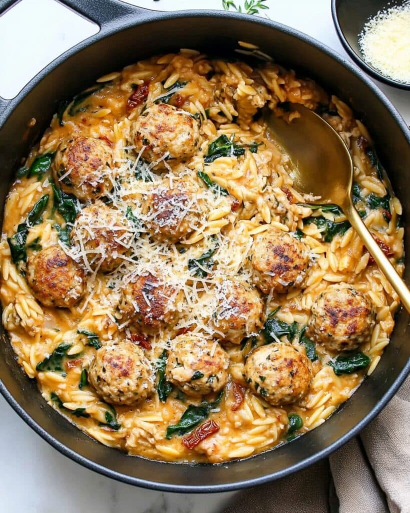 Tuscan Chicken Meatball Orzo Recipe