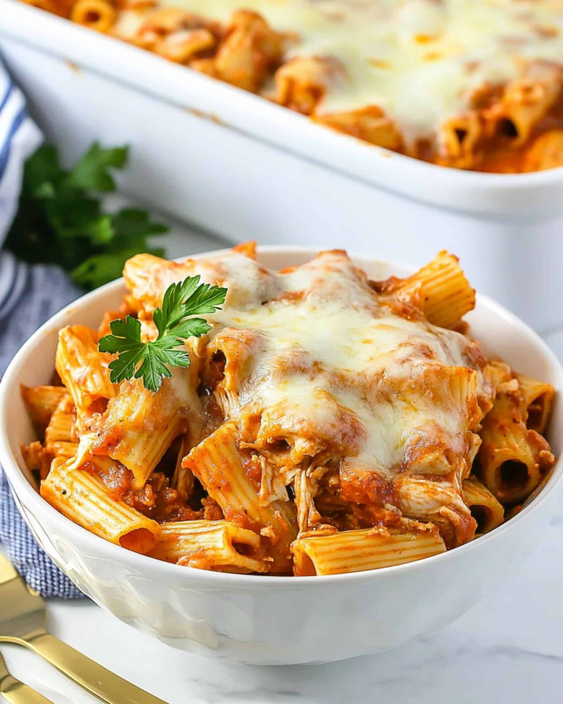 Cheesy Baked Chicken Rigatoni Pasta Recipe