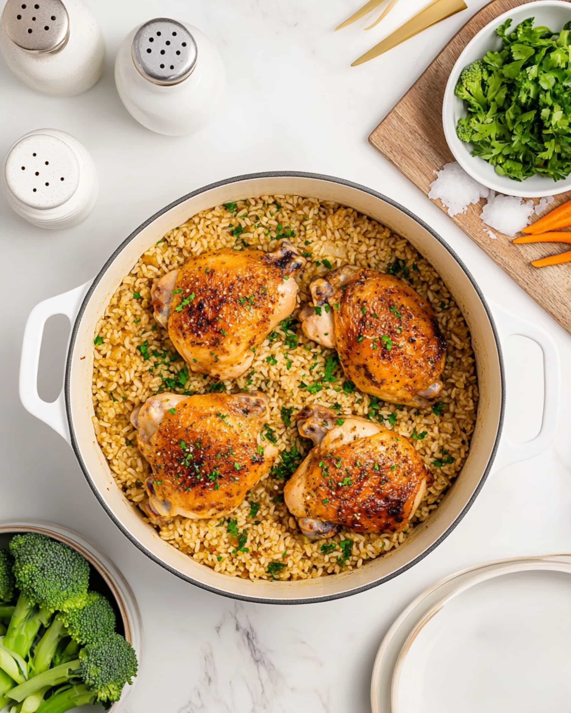 One Pot Chicken Thighs and Rice Recipe