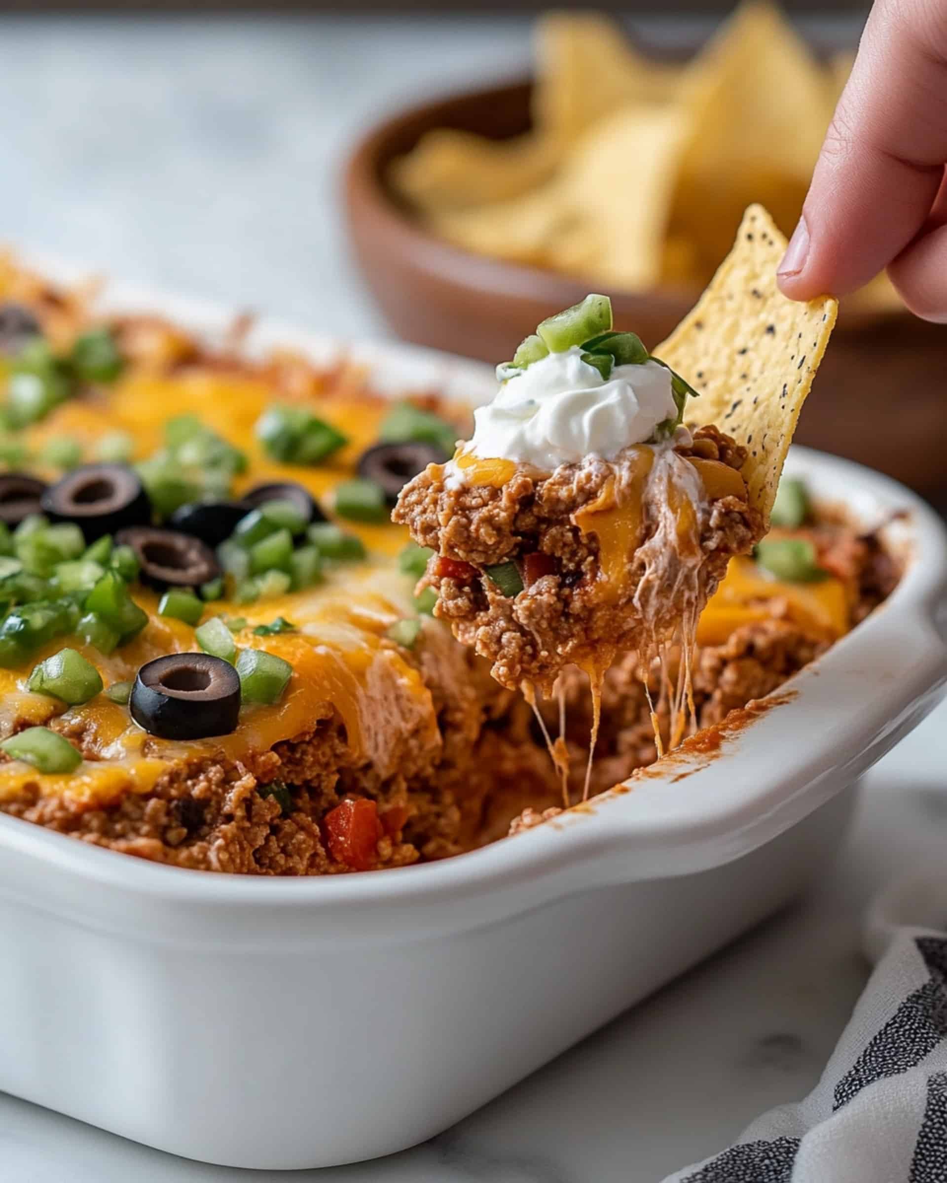 Taco Dip With Ground Beef (7 Layer Dip!) Recipe