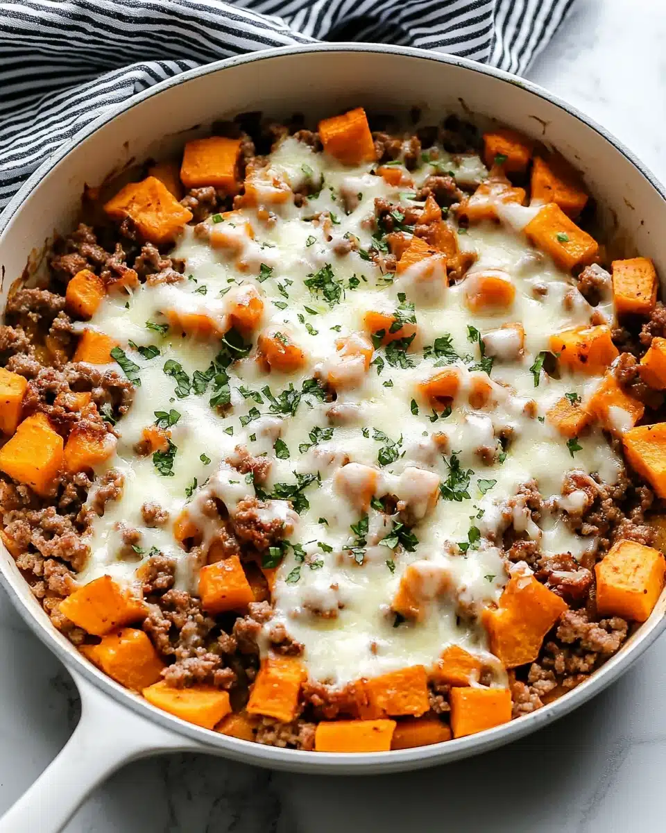 Cheesy Turkey and Sweet Potato Skillet Recipe