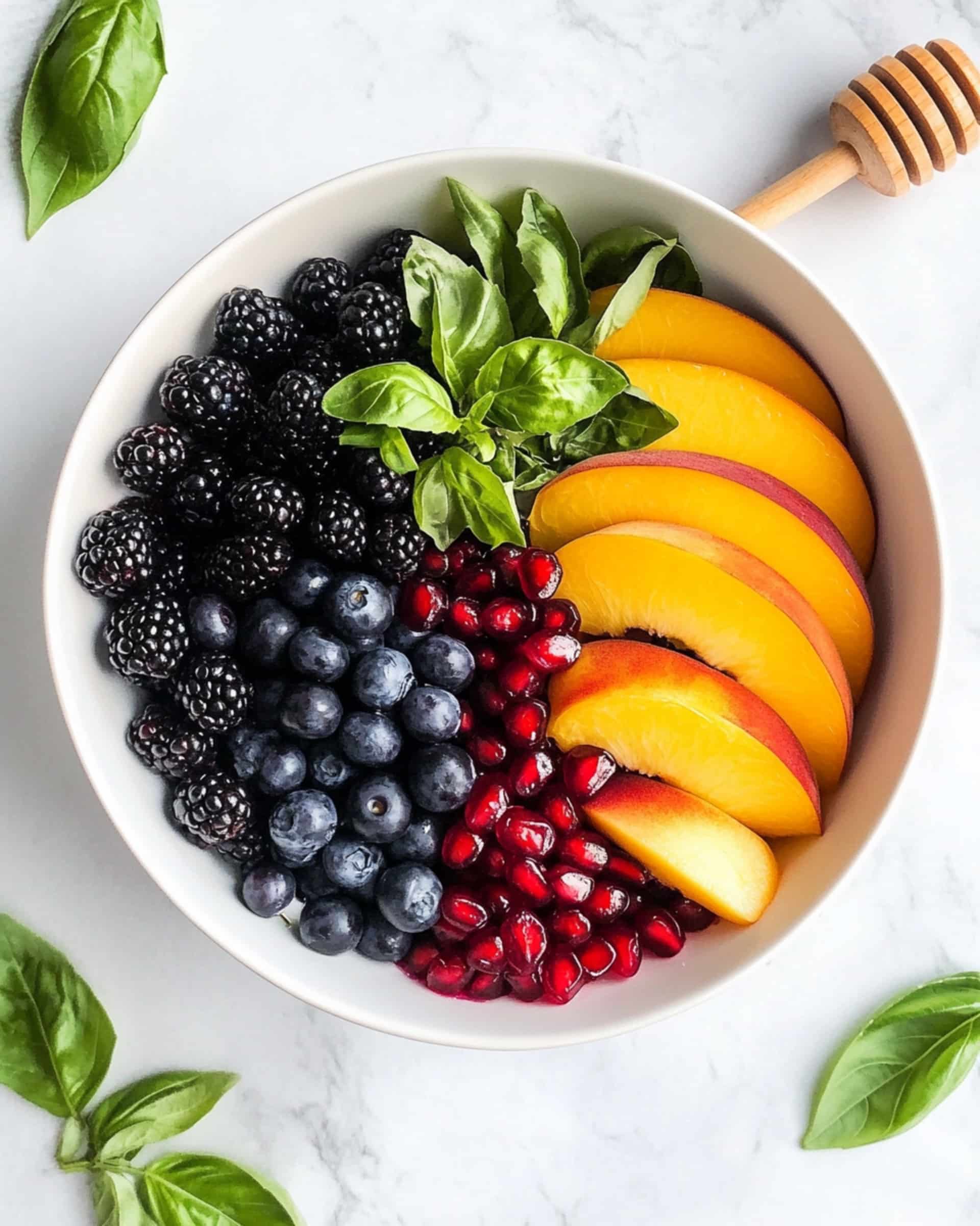 Honey Lime Basil Peach Fruit Salad Recipe