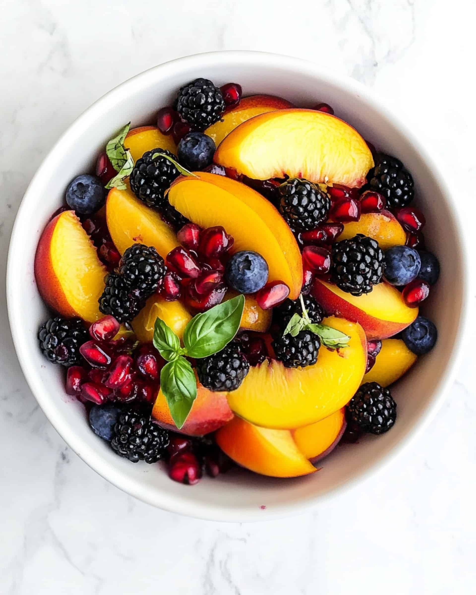 Honey Lime Basil Peach Fruit Salad Recipe