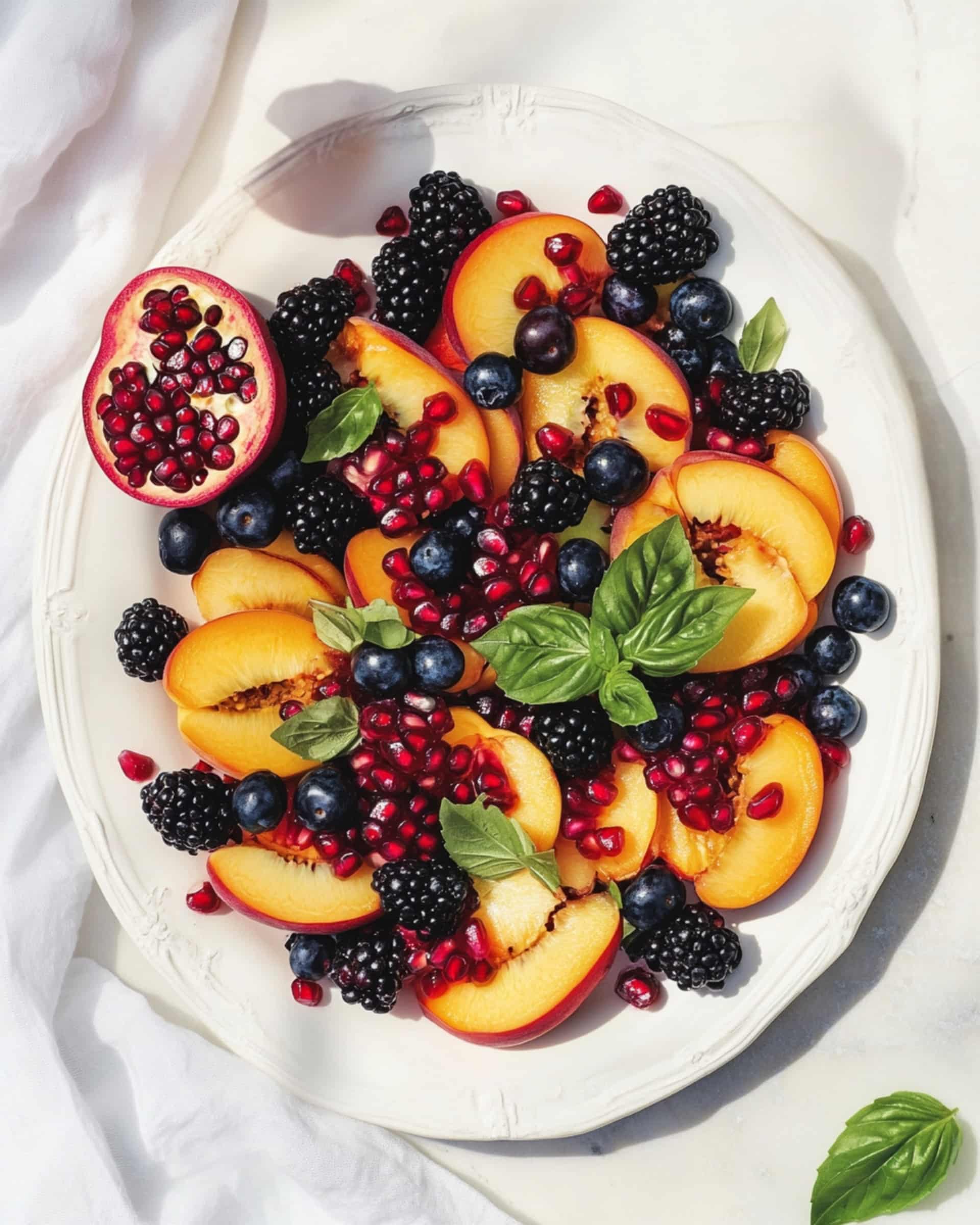 Honey Lime Basil Peach Fruit Salad Recipe
