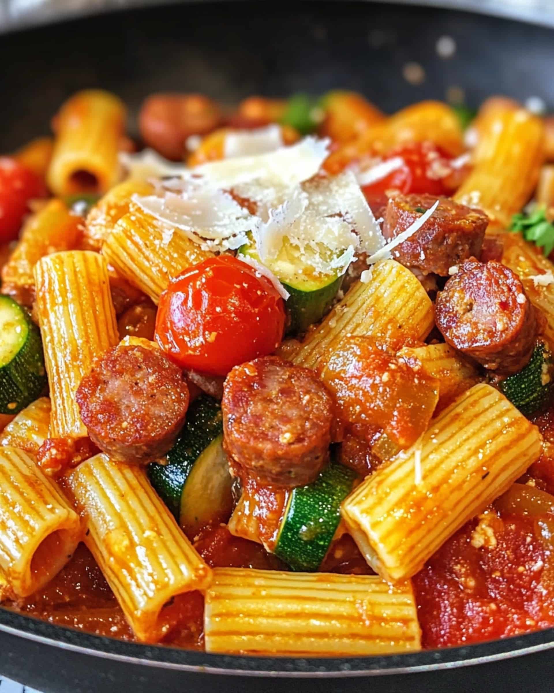 Rigatoni with Sausage, Tomatoes, and Zucchini Recipe