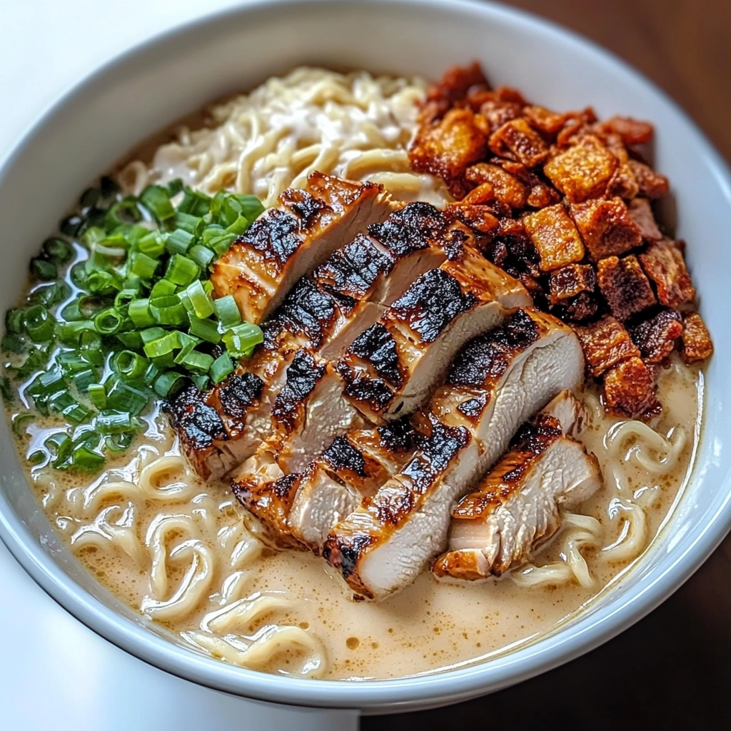 Fiery Chicken Ramen with Creamy Garlic Sauce Recipe - Recipe Image