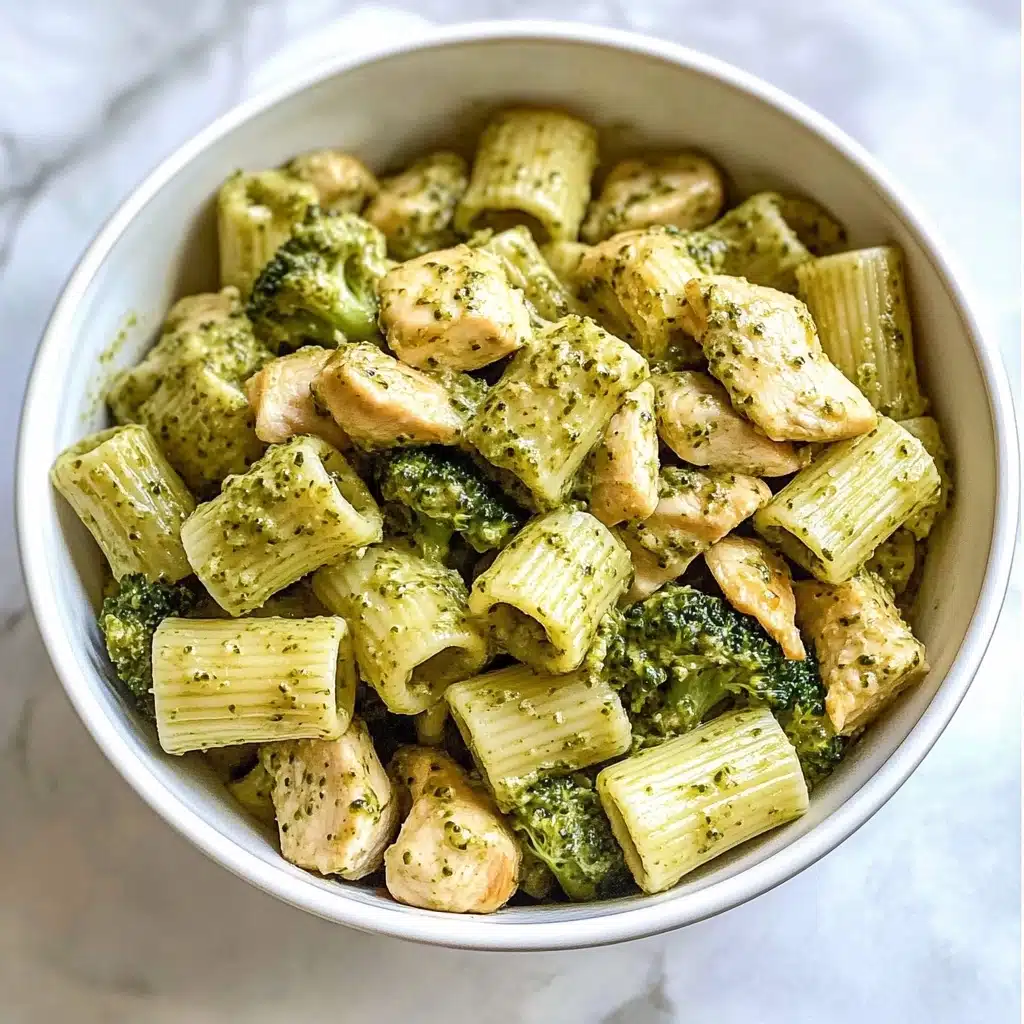 One Pan Creamy Pesto Chicken & Broccoli Pasta Recipe - Recipe Image