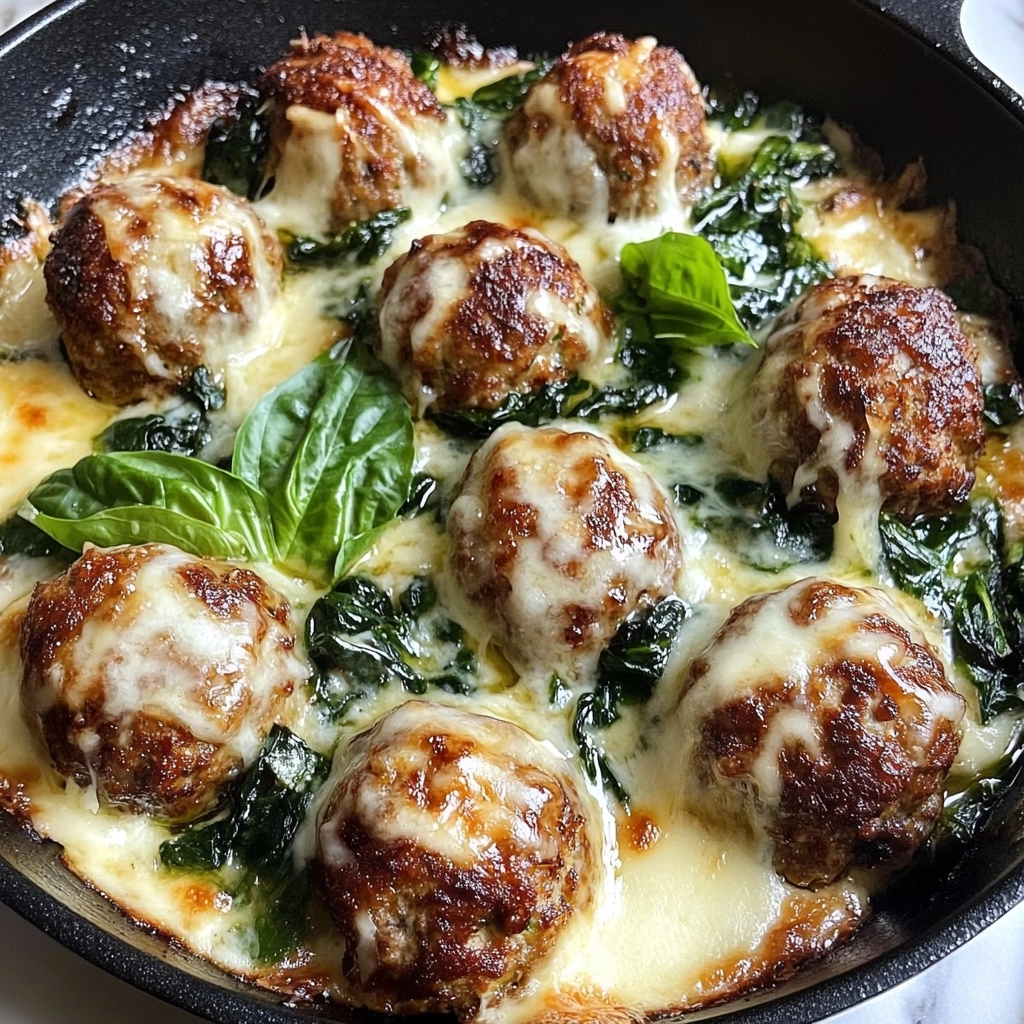 Spinach Garlic Meatballs Stuffed With Mozzarella Recipe - Recipe Image