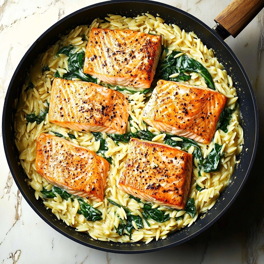 One Skillet Salmon with Lemon Orzo Recipe - Recipe Image
