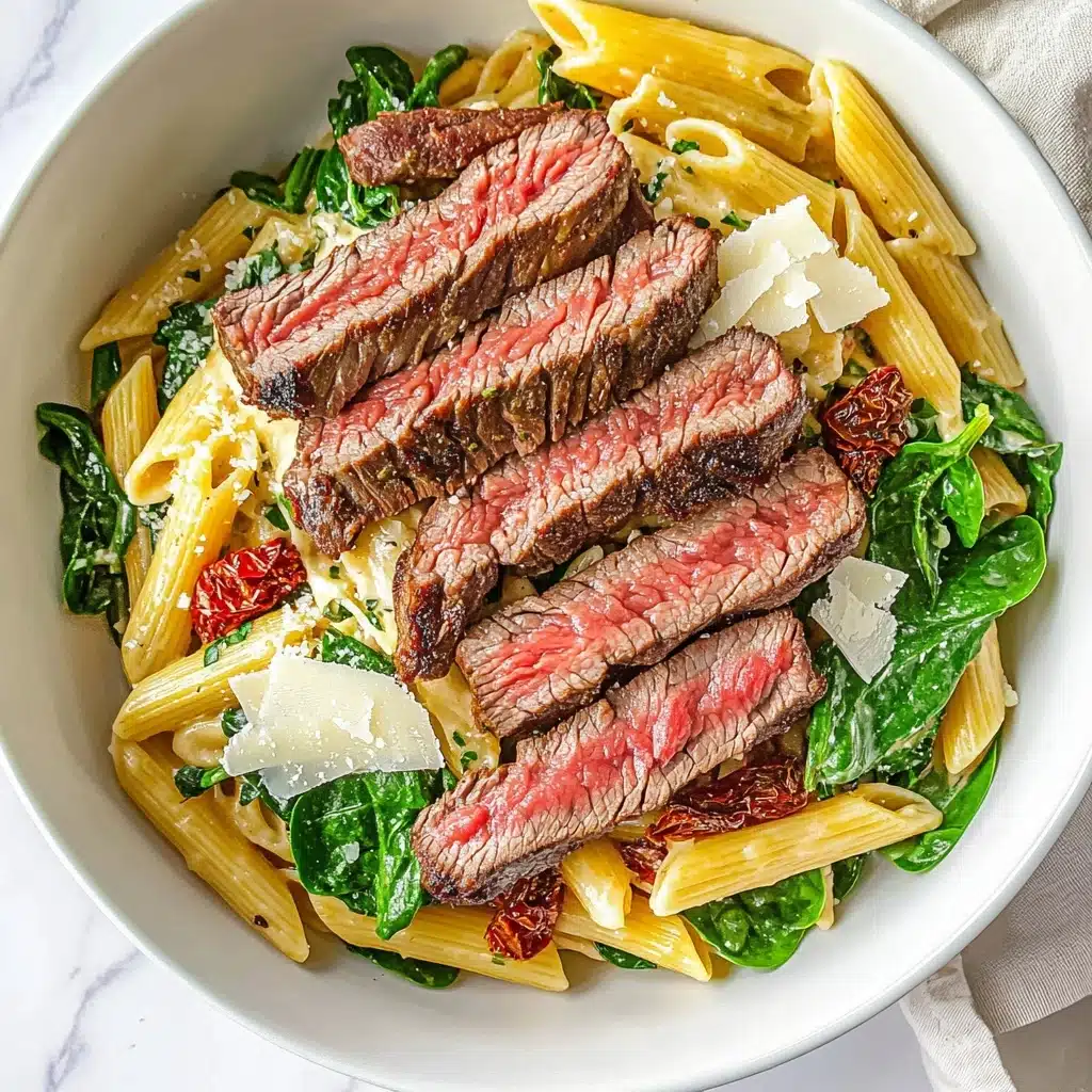 Steak Pasta with Creamy Garlic Sauce Recipe - Recipe Image