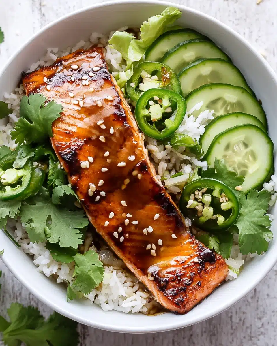 Crunchy Brown Rice Salmon Bowls with Herbed Tahini Dressing Recipe