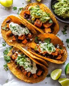Crispy Chipotle Sweet Potato Tacos with Lime Crema Recipe