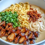 Fiery Chicken Ramen with Creamy Garlic Sauce Recipe