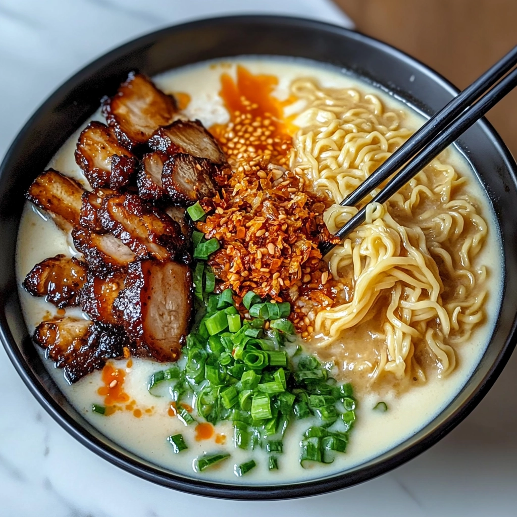 Fiery Chicken Ramen with Creamy Garlic Sauce Recipe - Recipe Image