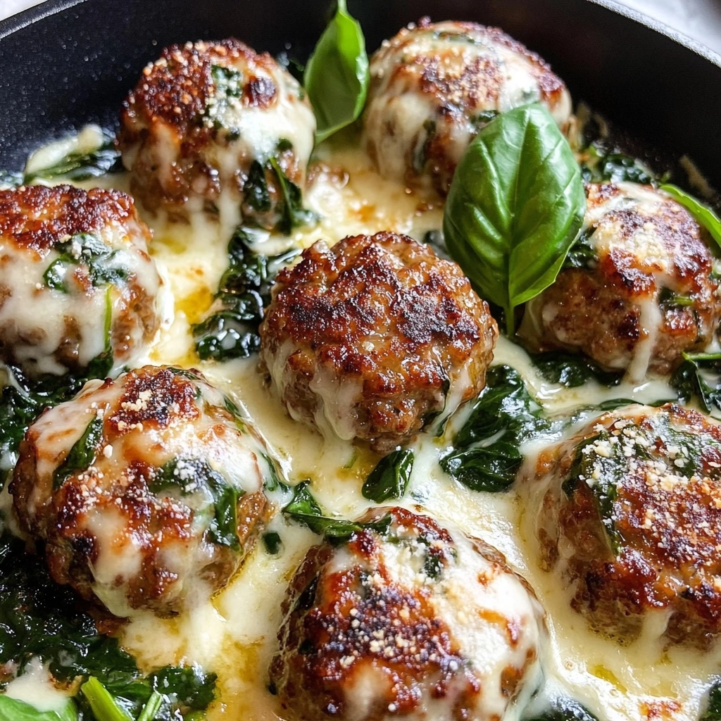 Spinach Garlic Meatballs Stuffed With Mozzarella Recipe - Recipe Image