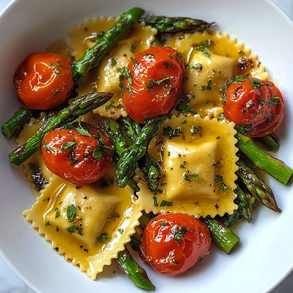 Ravioli with Tomatoes and Asparagus Recipe - Recipe Image