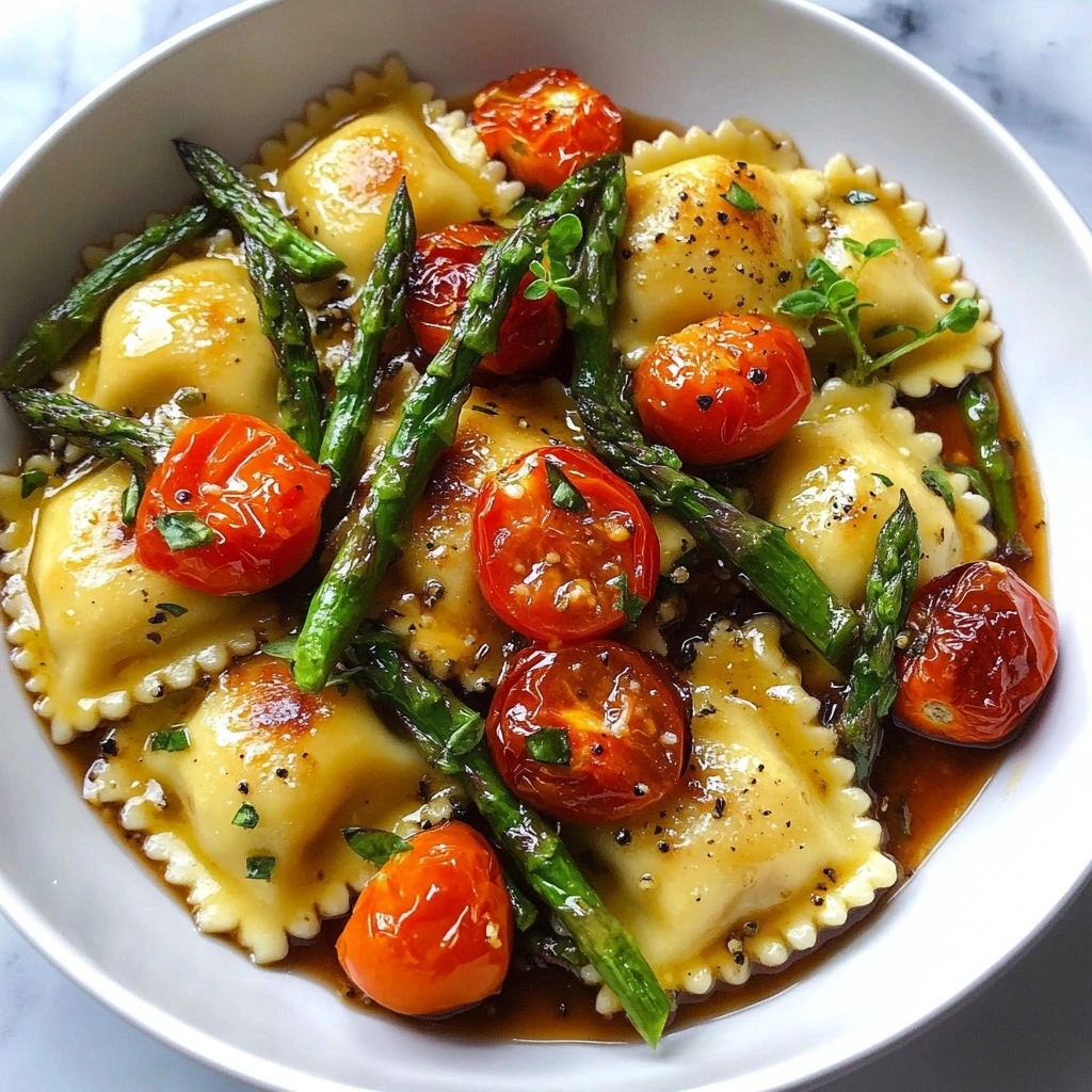 Ravioli with Tomatoes and Asparagus Recipe - Recipe Image