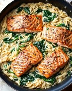 One Skillet Salmon with Lemon Orzo Recipe