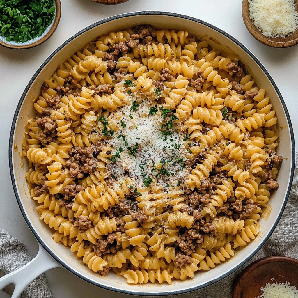 One Pot Beef and Garlic Butter Pasta Recipe - Recipe Image