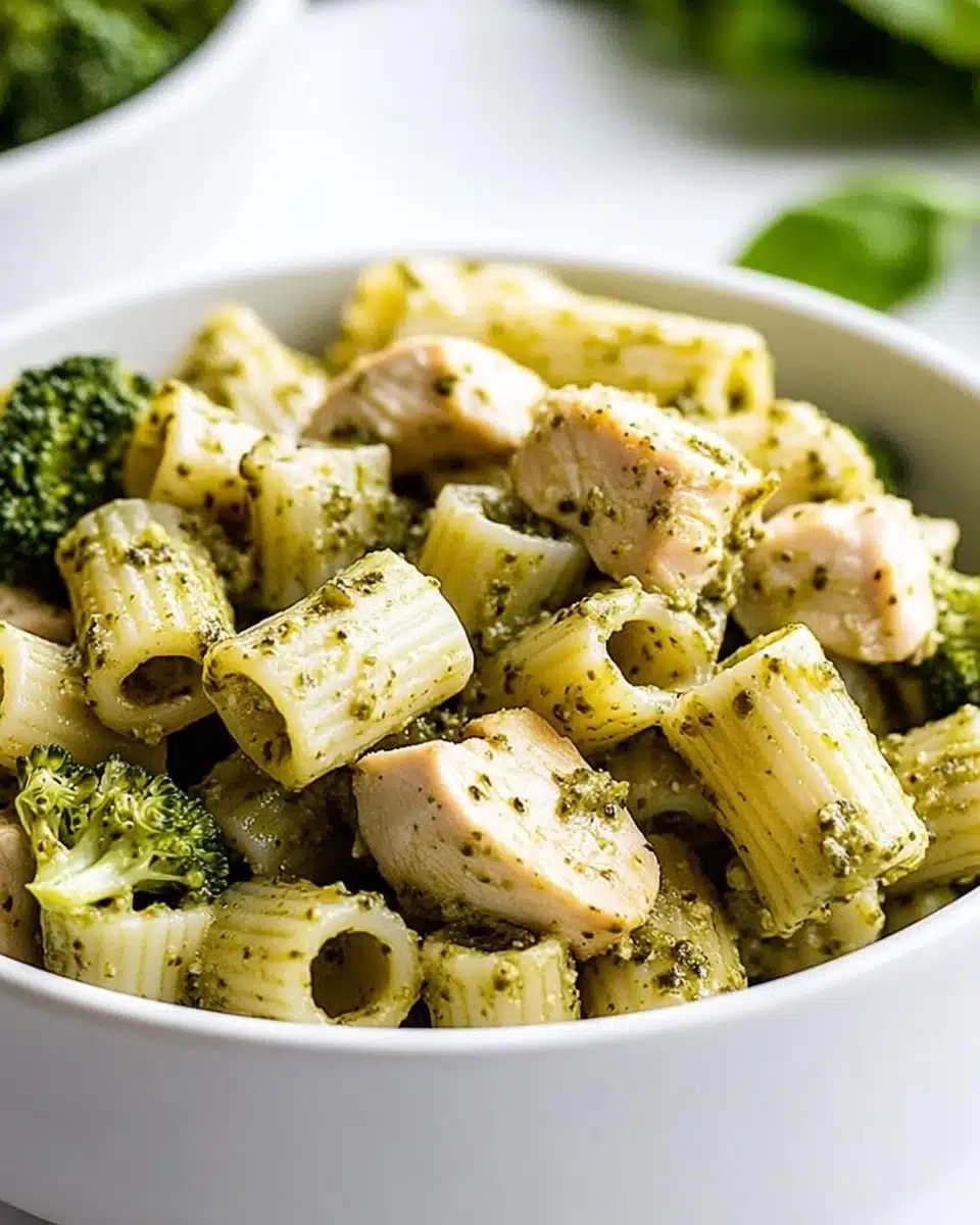 One Pan Creamy Pesto Chicken & Broccoli Pasta Recipe