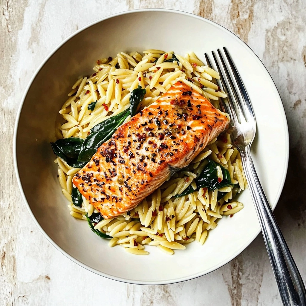 One Skillet Salmon with Lemon Orzo Recipe - Recipe Image