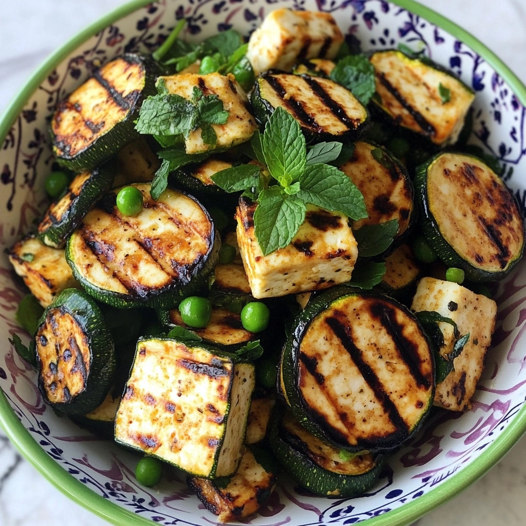 Grilled Zucchini, Halloumi, Pea Salad with Mint, Dijon and Lemon Recipe - Recipe Image