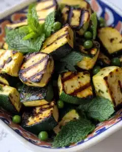 Grilled Zucchini, Halloumi, Pea Salad with Mint, Dijon and Lemon Recipe