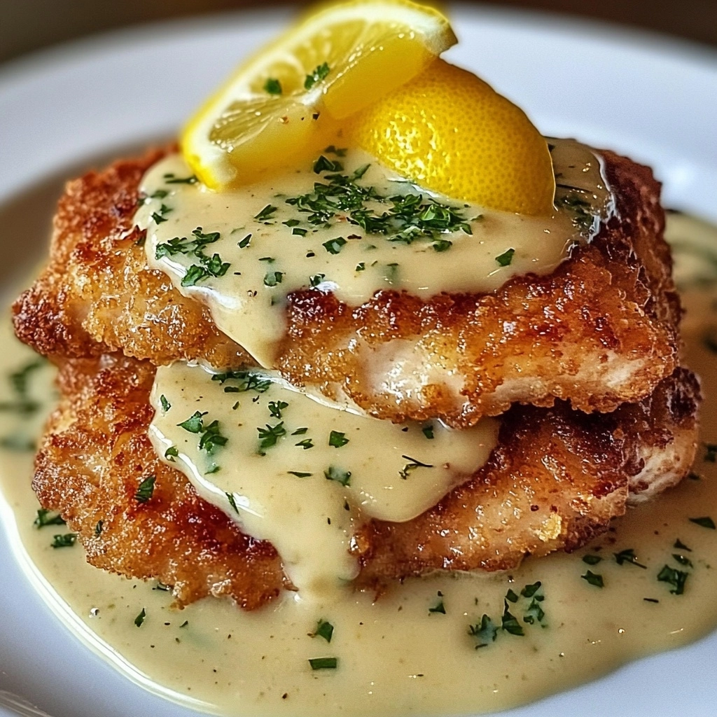 Lemon Pecorino Crusted Chicken with Creamy Lemon Sauce Recipe - Recipe Image