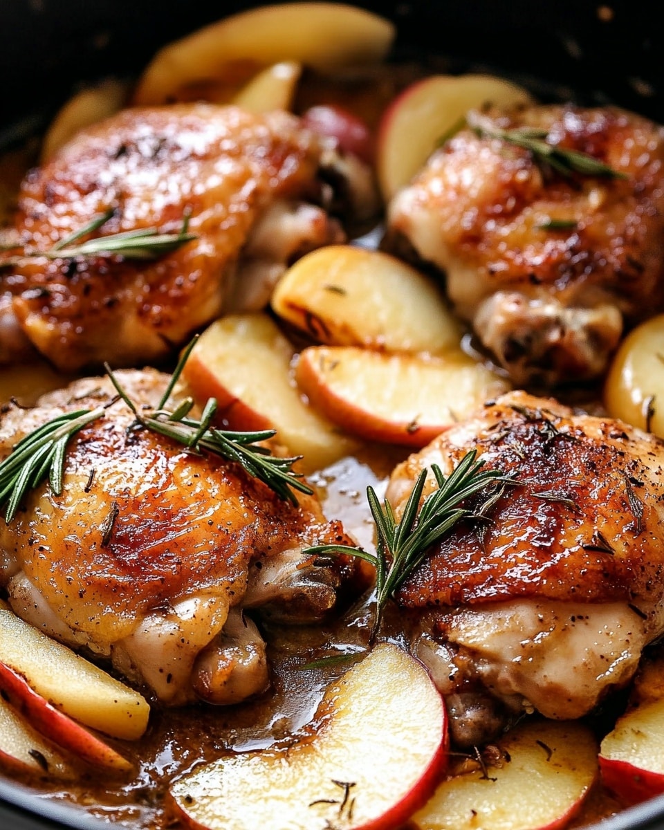 On a white plate with ridged edges, there are two browned pieces of cooked chicken sitting on a layer of warm, golden-brown apple slices. One piece of chicken is topped with three bright red apple slices with a slightly shiny texture. Next to the chicken and apples, there is a pile of glossy green beans, lying neatly in a cluster. A silver fork with a wooden handle is placed on the plate, holding a piece of chicken. The plate sits on a white marbled surface, with a floral cloth in the background. photo taken with an iphone --ar 4:5 --v 6.1