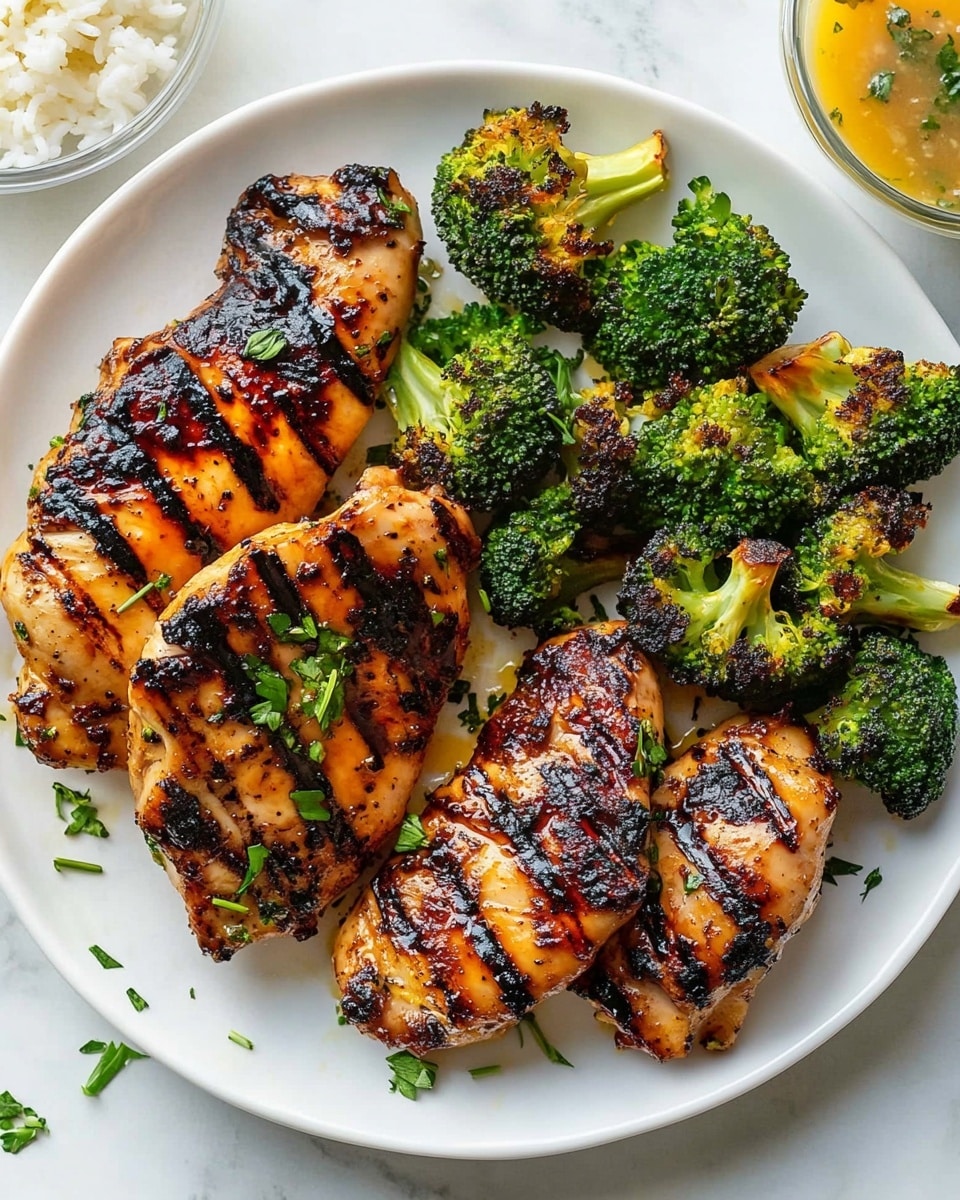 On a white plate with a white marbled background, there is a dish with two main parts. On one side, there are five slices of cooked chicken with a shiny, dark brown sauce and small black pepper spots on top, garnished with green herb pieces. They are placed close together, showing the juicy inside. On the other side of the plate, there is a mix of roasted vegetables including green broccoli, bright orange carrot chunks, yellow potato wedges with a golden brown sear, green asparagus stalks, and a small piece of dark red onion. A silver fork rests near the edge of the plate. The food looks fresh and colorful, and some fresh herb leaves are scattered on top. Photo taken with an iphone --ar 4:5 --v 6.1