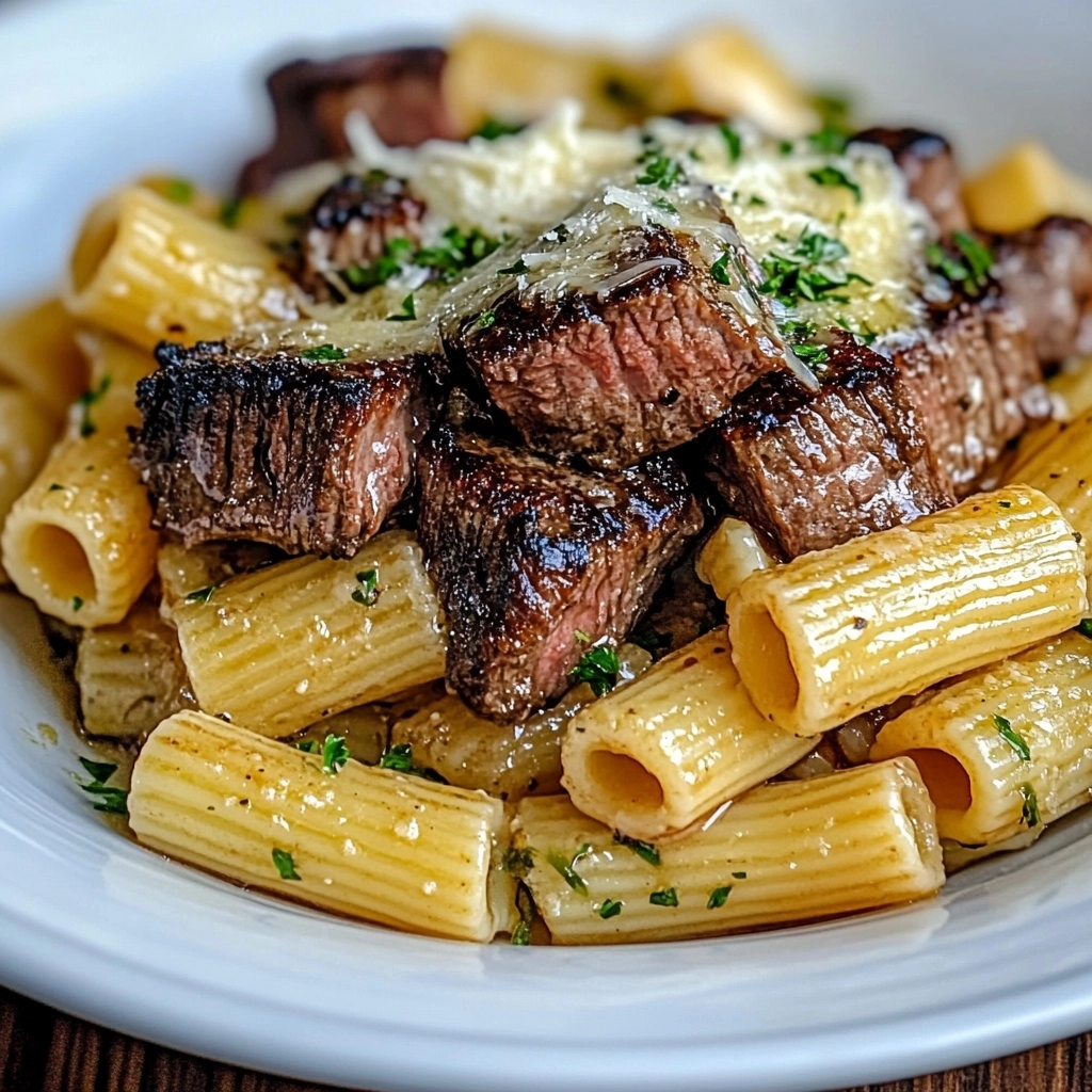 Garlic Butter Steak Tips with Cheesy Rigatoni Recipe - Recipe Image