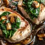 Goat Cheese & Spinach Stuffed Chicken Breast with Caramelized Onions + Mushrooms Recipe